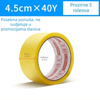 Paketna traka, prozirna, debljina filma 1,4 μm, podloga: BOPP, sustav ljepila: brtvljenje, temperaturni raspon 60–80°C