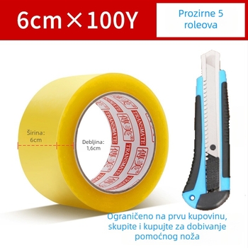 Paketna traka, prozirna, debljina filma 1,4 μm, podloga: BOPP, sustav ljepila: brtvljenje, temperaturni raspon 60–80°C