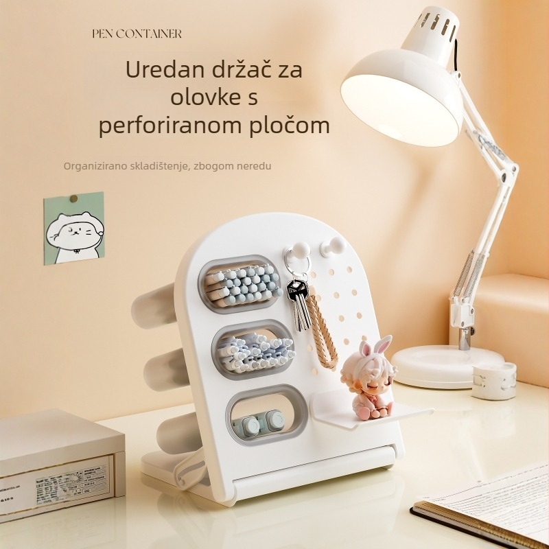 Nagnuti stolni organizator s perforiranom pločom za olovke i četkice za šminku, kapacitet 1 l