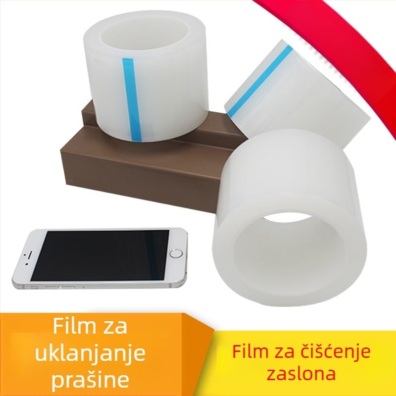PE film za uklanjanje prašine s ekrana za mobitele i računala — visoka prozirnost, debljina 6 Silk, Acrylic ljepilo, gumeno jezgro, duljina 60 m