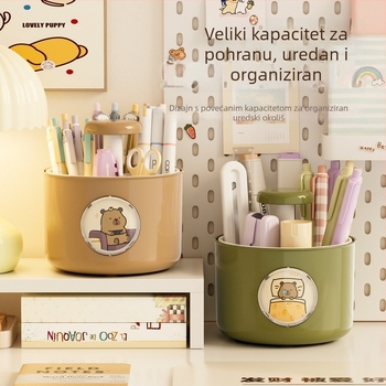 Jw2110 Okretni držač za olovke s četiri pretinca - kružni oblik, ABS vanjsko kućište; PP unutarnji cilindar; PS prozirna ploča