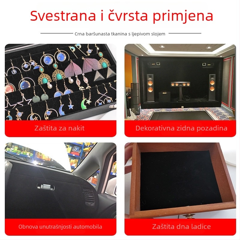 Flokirana velur traka, samoljepljiva, visoka viskoznost, za unutarnju oblogu kutija za nakit, kutija za satove i darovnu ambalažu