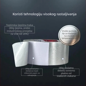 Traka od vlakana stakla s aluminijskom folijom za zaštitu cijevi vanjske jedinice klima uređaja, UV otporna, vodootporna, toplinska izolacija, debela, anti-age