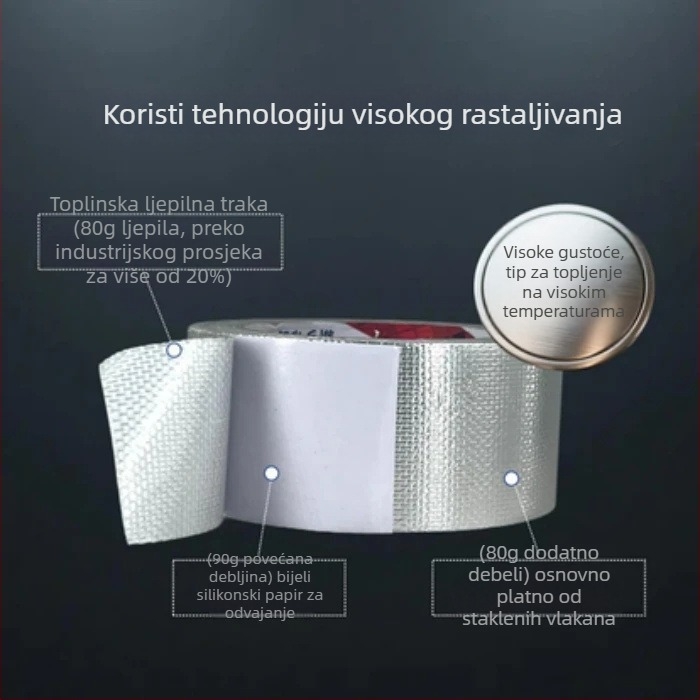 Traka od vlakana stakla s aluminijskom folijom za zaštitu cijevi vanjske jedinice klima uređaja, UV otporna, vodootporna, toplinska izolacija, debela, anti-age