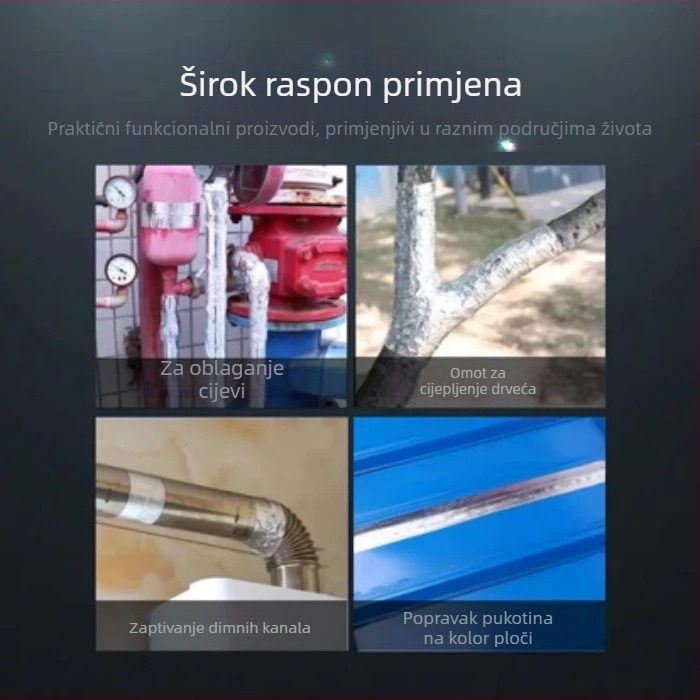 Traka od vlakana stakla s aluminijskom folijom za zaštitu cijevi vanjske jedinice klima uređaja, UV otporna, vodootporna, toplinska izolacija, debela, anti-age