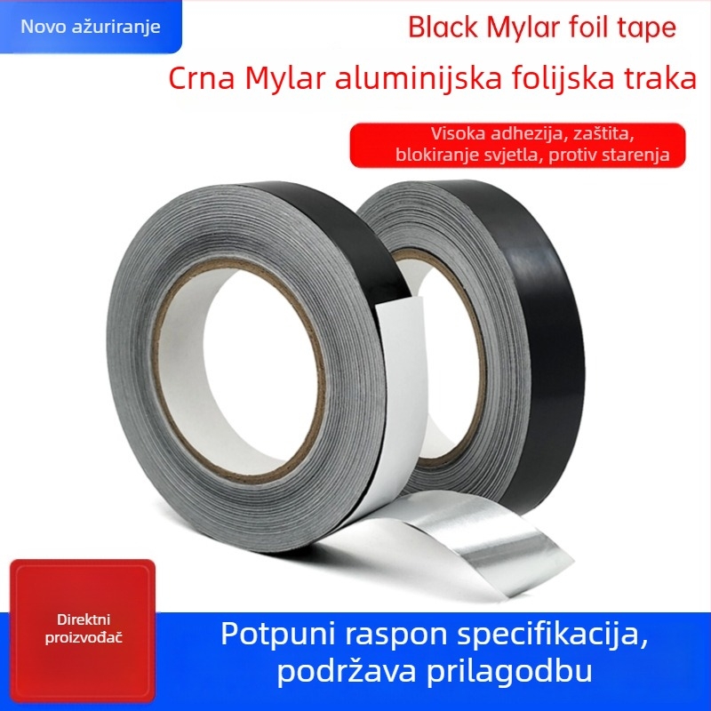 Huibo Crna Mylar aluminijska folijska traka za zaštitu i izolaciju elektronike, zaštita od smetnji, visoka temperaturna otpornost, debljina 0.07 mm, duljina do 50 m, širina po narudžbi, za transformatora i zaslona