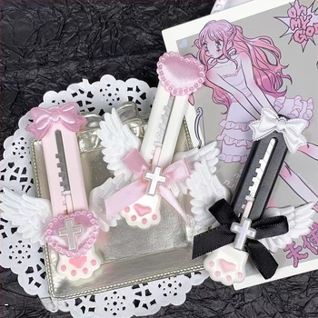 Mini prenosni nož za hobby s dizajnom djevojačkog srca, mačje šape i anđela krila – Muzi Blue Cat Claw Knife