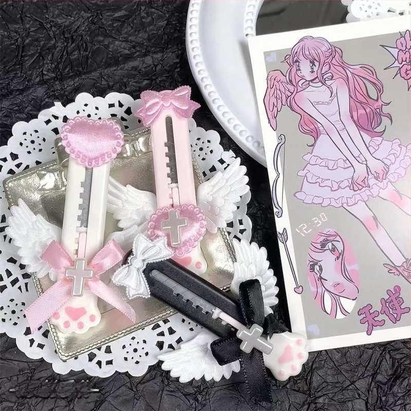 Mini prenosni nož za hobby s dizajnom djevojačkog srca, mačje šape i anđela krila – Muzi Blue Cat Claw Knife