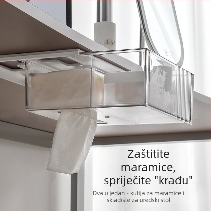 Kutija za maramice za stolni ured i organizator s pretincem za olovke ispod stola, PP/PET, 1.5L