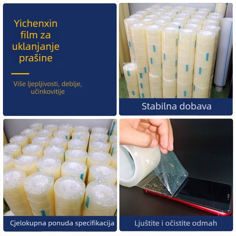 PE traka za uklanjanje prašine za mobilne zaslone – 200 m rola, debljina 0,05 mm, akrilno ljepilo, 80% prozirnosti