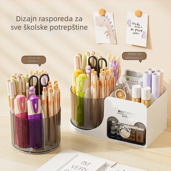 Rotirajući držač olovaka za stol, okruglog oblika, materijali PS/PP i željezne kuglice, kutija za pohranu uredskih potrepština velike kapacitete