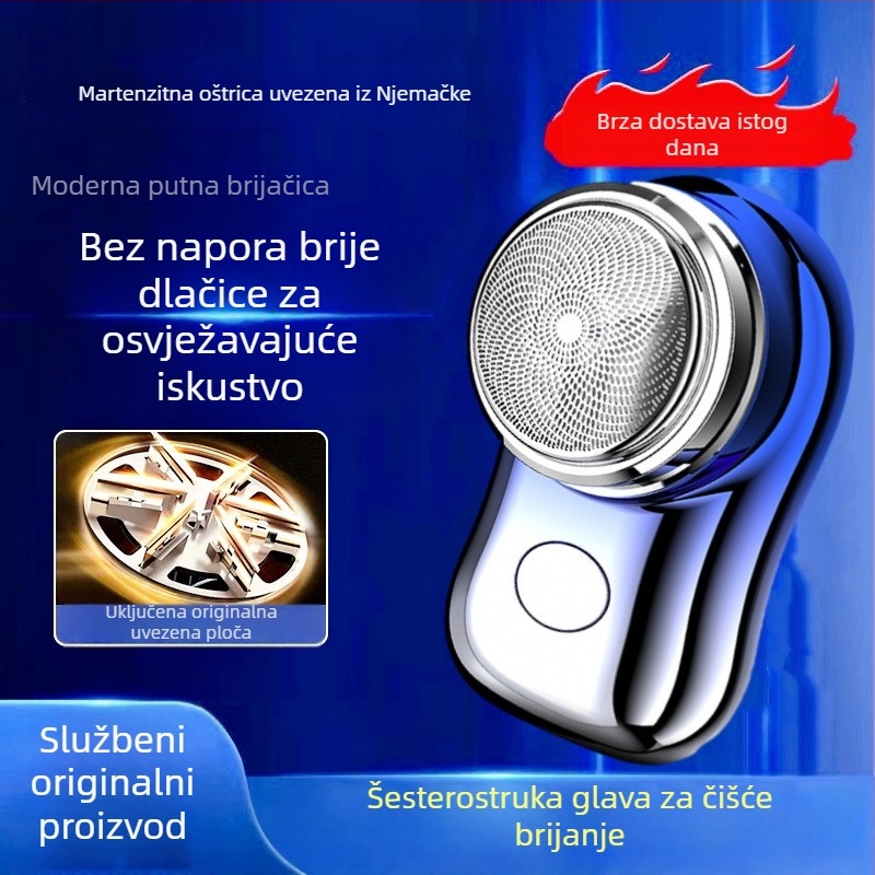 Električni brijač s rotacijskom glavom, ugrađena baterija 500–800 mAh, 60 minuta rada, bez četkasti motor, odvojiva i periva glavica