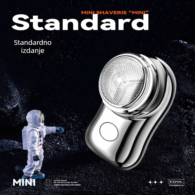 Električni brijač s rotacijskom glavom, ugrađena baterija 500–800 mAh, 60 minuta rada, bez četkasti motor, odvojiva i periva glavica