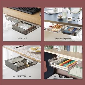 Kutija za pohranu ispod stola – izvlačna kutija, ABS plast, prozirna, 1 pretinac, organizator nakita