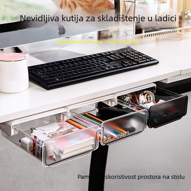 Kutija za pohranu ispod stola – izvlačna kutija, ABS plast, prozirna, 1 pretinac, organizator nakita