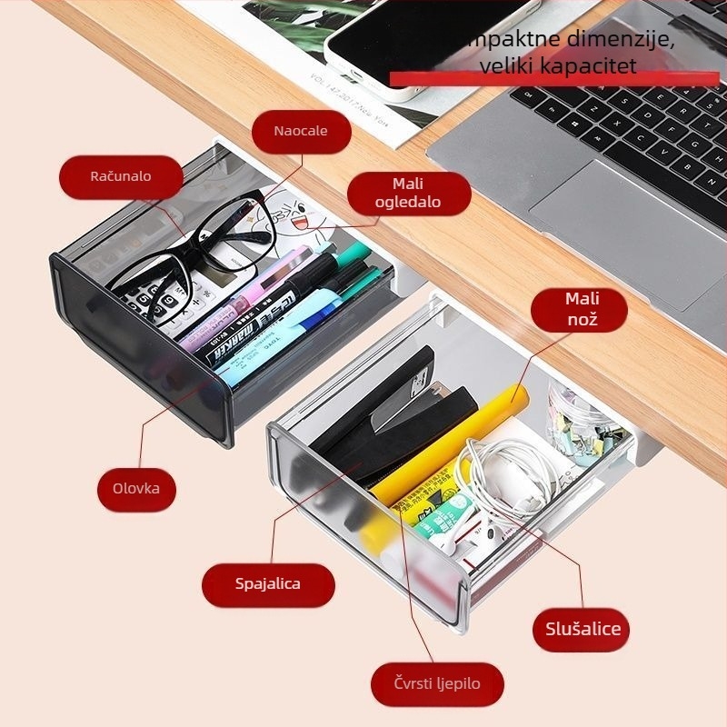 Kutija za pohranu ispod stola – izvlačna kutija, ABS plast, prozirna, 1 pretinac, organizator nakita