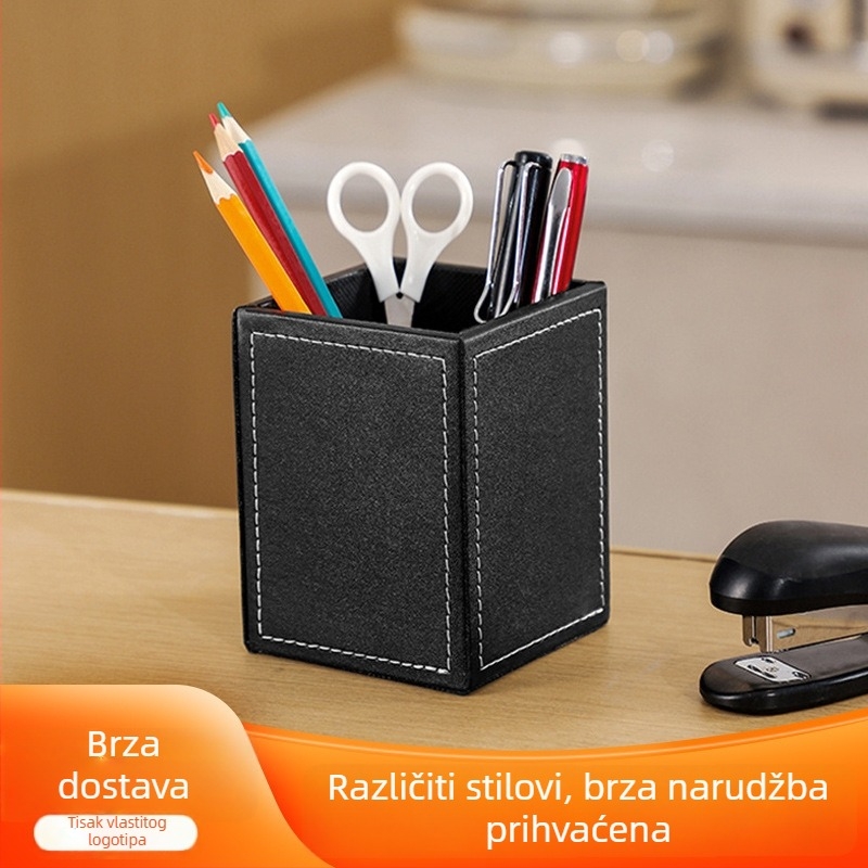 Kožni kvadratični držač olovke, mali model, mogućnost tiskanja logotipa