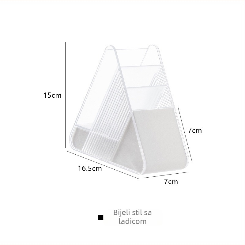 Držač olovke i stolni spremnik za skladištenje s ladicom, poklopom i pretincima – prozirni PET plast, kapacitet 1 L, moderni minimalistički uredski organizator