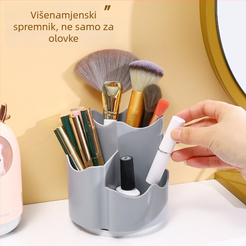 Kutija za pohranu četkica za šminku s 360° rotirajućim držačem olovke – plastična, okruglog oblika, velik kapacitet