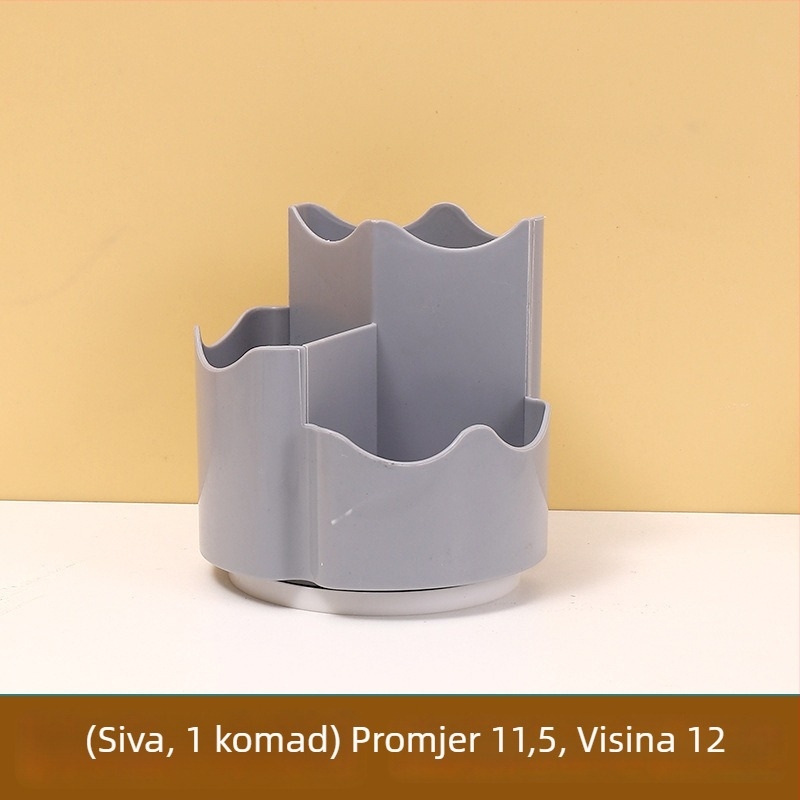 Kutija za pohranu četkica za šminku s 360° rotirajućim držačem olovke – plastična, okruglog oblika, velik kapacitet