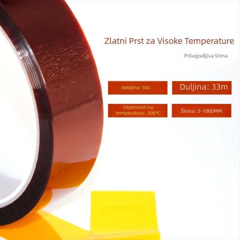 PET visokotemperaturna traka za litijske baterije i mobilne napajanje – silikonovo ljepilo, debljina 0,05–0,10 mm, PET osnova, dugotrajnost 180°C, kratkoročna 230°C