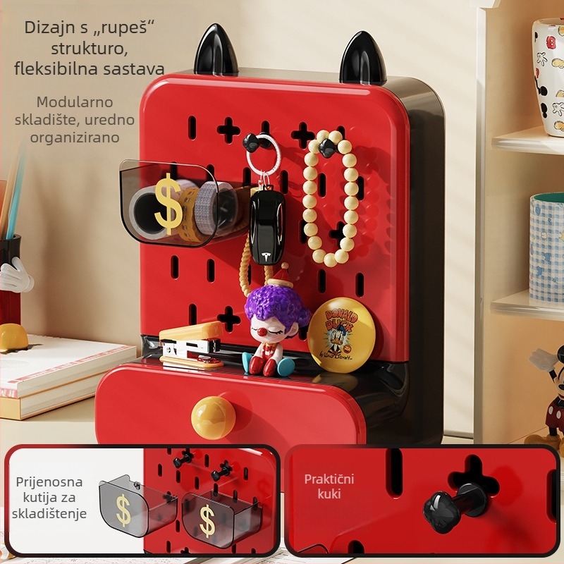 Stolna kutija za pohranu s pretincima; držač olovaka i organizator za šminku i ruževe; materijal: plast HIPS+PET; model 3004; kapacitet 3 L