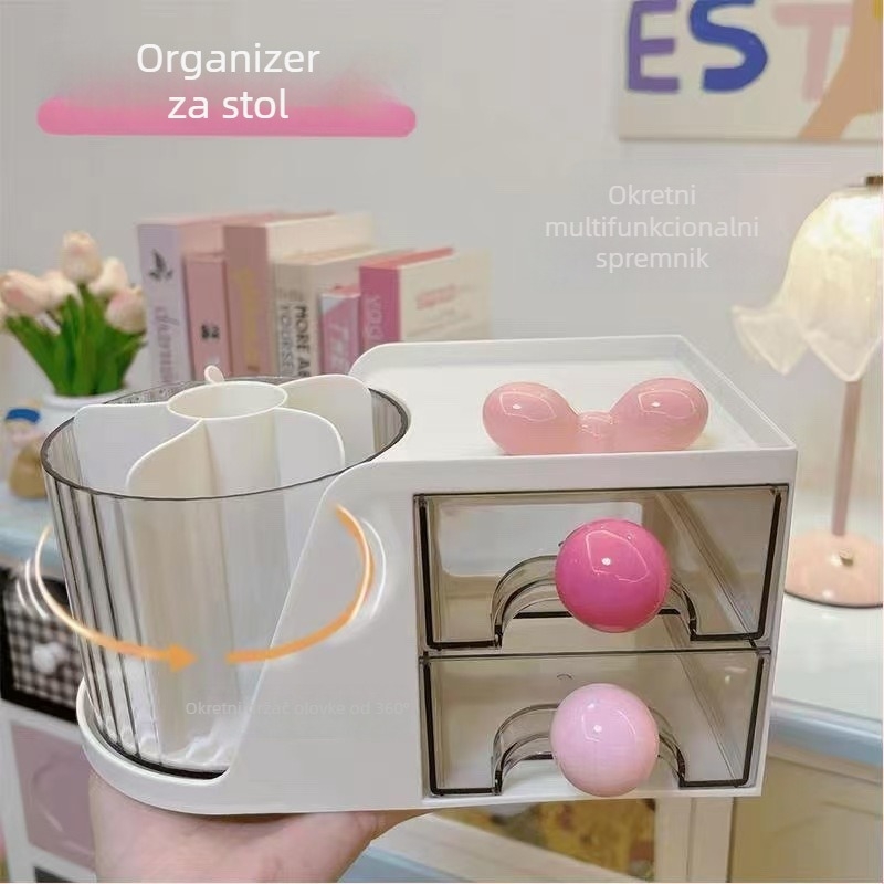 Stolni okretni organizator za četkice za šminku i kozmetičku kutiju – akril, moderni minimalistički dizajn, organizacija