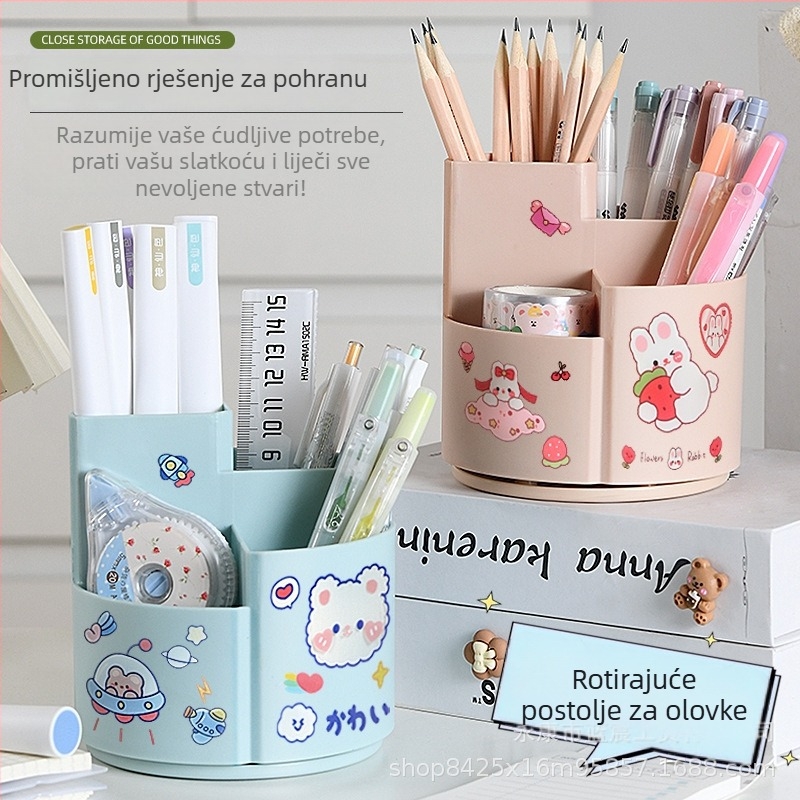 Višeslojni okretni držač za olovke s velikim kapacitetom, stolni organizator za olovke i četkice za šminku.