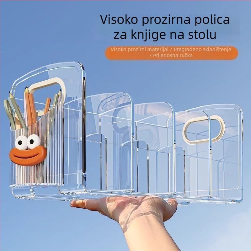 Prozirni akrilni stolni organizator s držačem za knjige, odjeljkom i držačem olovaka