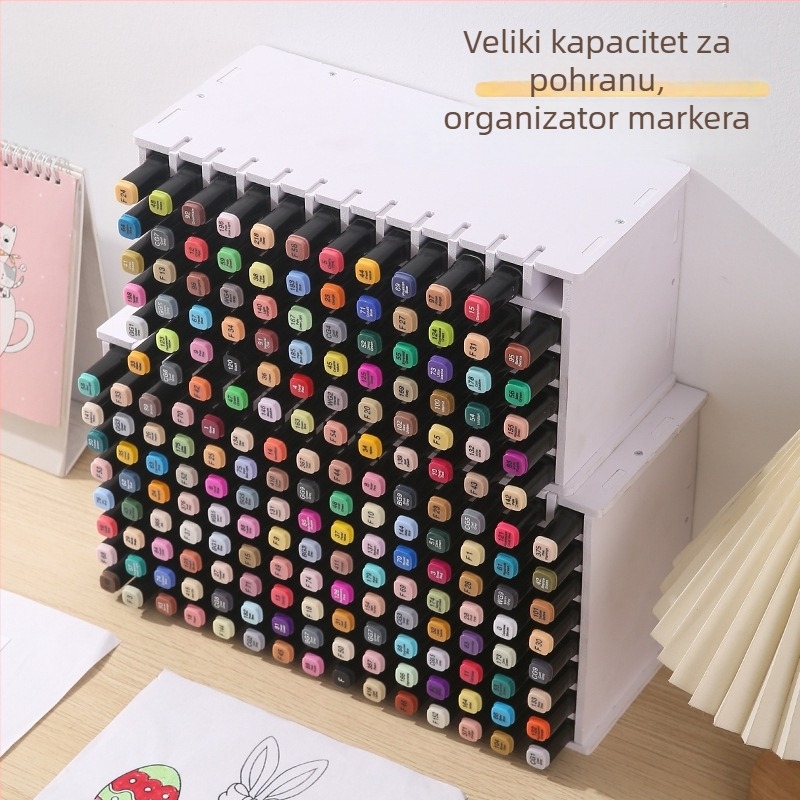 Stolni organizator za markere – drveno-plastična ploča, višenamjenski odvijajući držač za markere, moderan minimalistički dizajn