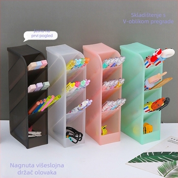 Nagibni držač za pisalice s više odjeljaka – plastični, kvadratnog oblika, moguć otisak logotipa, prilagođena obrada, ekskluzivan izvor za transnacionalni izvoz