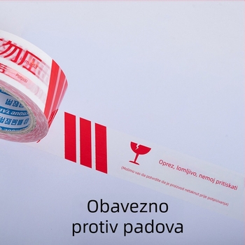 Lijepilo za pakiranje s upozorenjem Fragile, BOPP film, debljina 52 µm, ljepilo na bazi vode, 1 rola, za brtvljenje i pakiranje