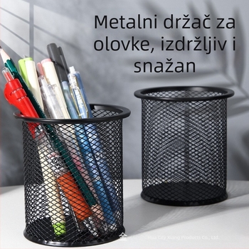 Kružni metalni držač za olovke, stolni organizator, s mogućnošću prilagođenog logotipa i prilagođene obrade