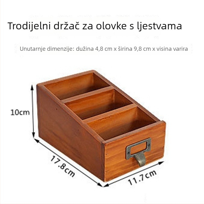 Drveni stolni organizator s pregradama, japanski stil, uzorak drveta, kapacitet 1 L, pogodan za daljinski upravljač, mobitel i kozmetiku