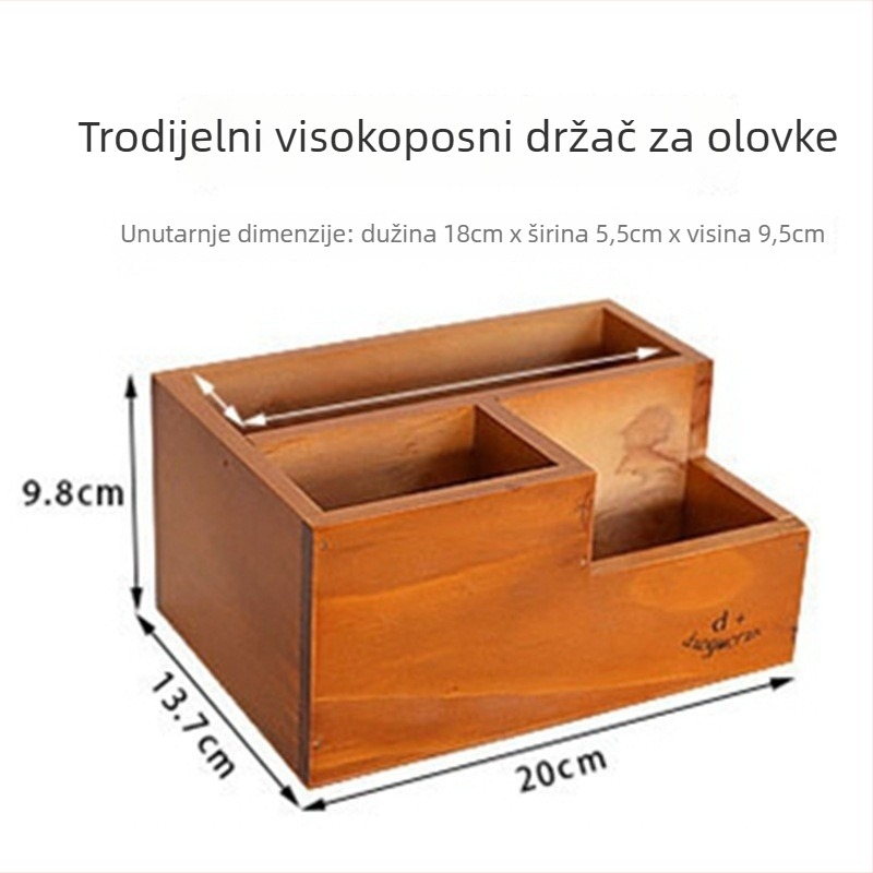 Drveni stolni organizator s pregradama, japanski stil, uzorak drveta, kapacitet 1 L, pogodan za daljinski upravljač, mobitel i kozmetiku