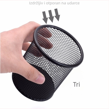 Metalni kružni mrežasti spremnik za olovke - Model 6701, tisak loga, prilagodba