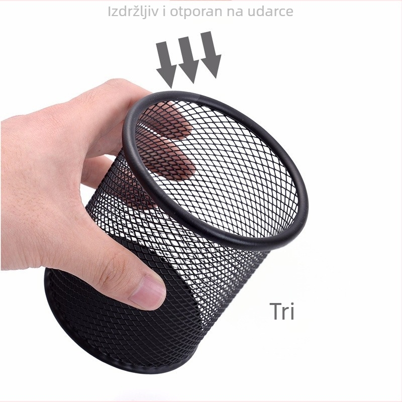 Metalni kružni mrežasti spremnik za olovke - Model 6701, tisak loga, prilagodba