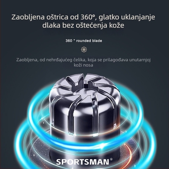 SPORTSMAN električni trimer za nosne dlačice, USB punjenje, ABS kućište, zamjenjiva glava rezača
