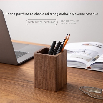 Držač olovaka od masivnog drveta Black Walnut – pravokutni stolni organizator, kapacitet 2 L, prilagodljiv logotip, Wood Time Model 02