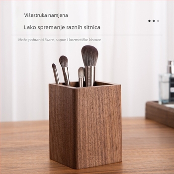 Držač olovaka od masivnog drveta Black Walnut – pravokutni stolni organizator, kapacitet 2 L, prilagodljiv logotip, Wood Time Model 02