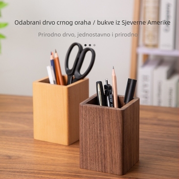 Držač olovaka od masivnog drveta Black Walnut – pravokutni stolni organizator, kapacitet 2 L, prilagodljiv logotip, Wood Time Model 02
