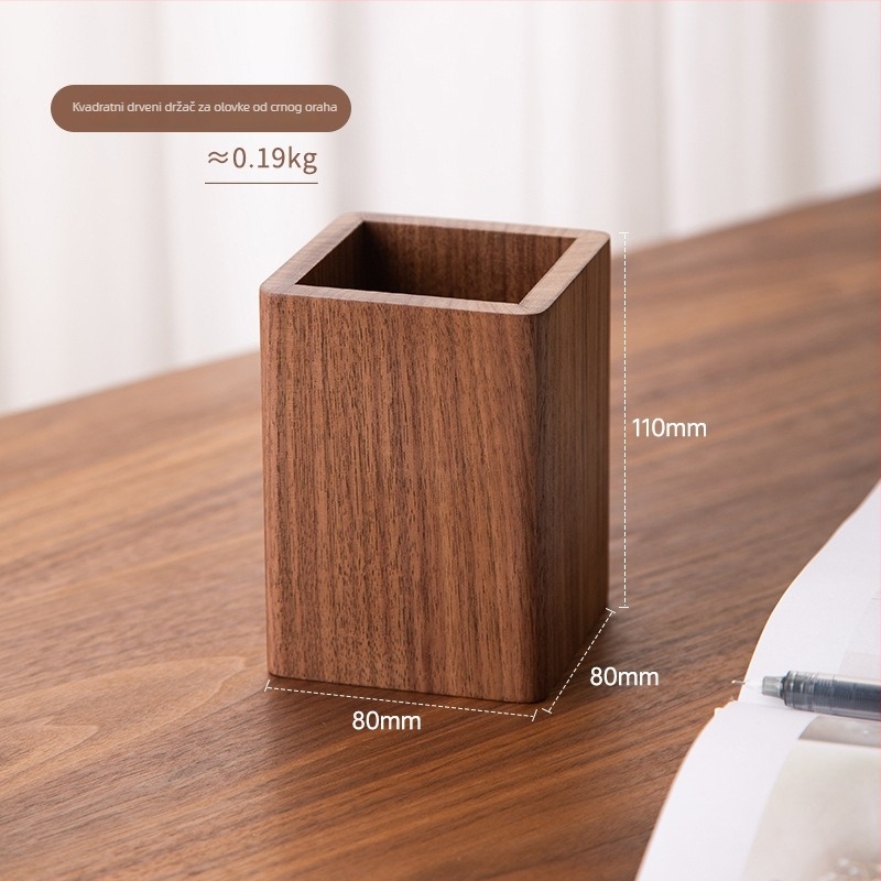 Držač olovaka od masivnog drveta Black Walnut – pravokutni stolni organizator, kapacitet 2 L, prilagodljiv logotip, Wood Time Model 02