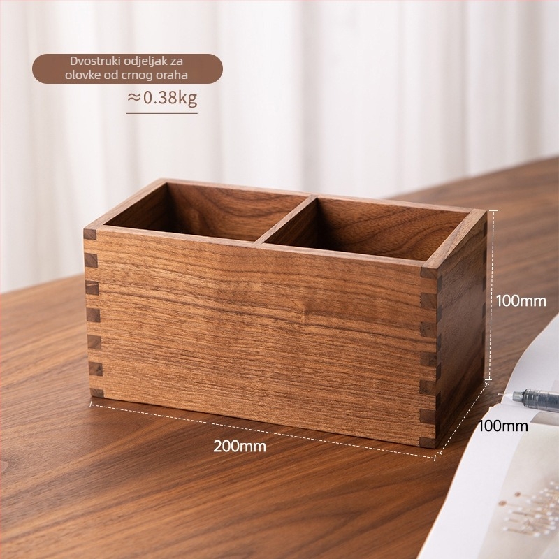 Držač olovaka od masivnog drveta Black Walnut – pravokutni stolni organizator, kapacitet 2 L, prilagodljiv logotip, Wood Time Model 02