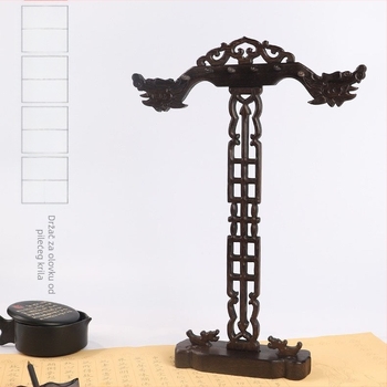 Držač za četkice i vješalica za olovke – Materijal: Chicken Wing Wood, Model: Longevity Dragon Double Phoenix Disc, Za kaligrafiju