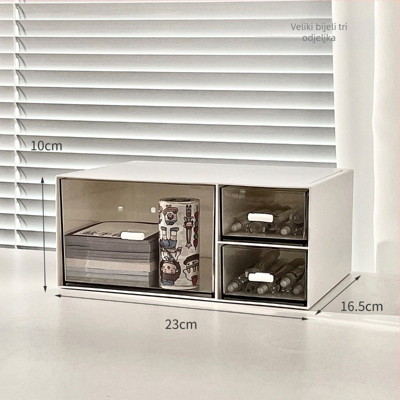 Prozirna stolna kutija za pohranu s ladicama – sklopivi plastični organizator za kancelarijske potrepštine, kapacitet 1 L, moderan minimalistički stil