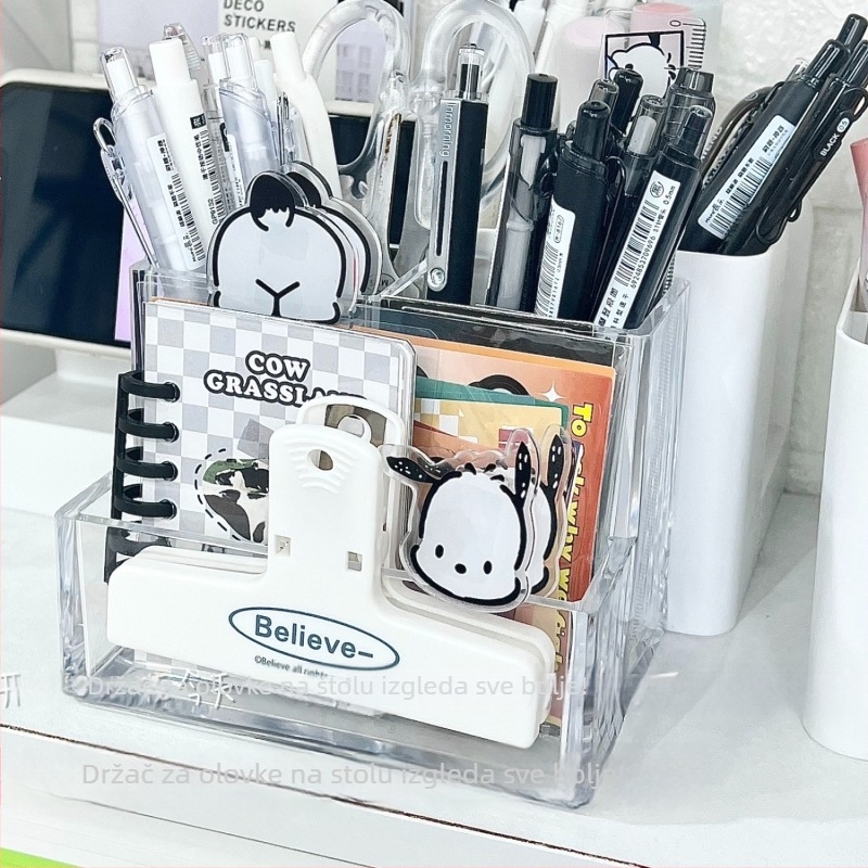 Akrilni držač za olovke s tri odjeljka, kvadratni plastični dizajn, bez logotipa, bez IP ovlaštenja