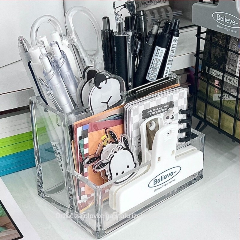 Akrilni držač za olovke s tri odjeljka, kvadratni plastični dizajn, bez logotipa, bez IP ovlaštenja