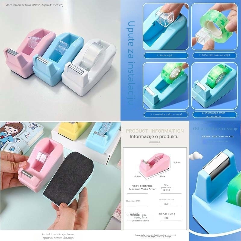 Dispenzer za traku i držač, rezač trake, univerzalna baza (kompatibilna s trakama do 48 mm; tisk logotipa nije moguć; bez prilagodbe)