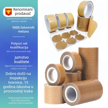 Teflonska traka visokotemperaturna, anti-statistička izolacijska traka za motore i zavojnice transformatora, PTFE osnova, debljina 0.13–0.18 mm, temperaturni raspon -40°C do 260°C, PVC ljepilni sustav