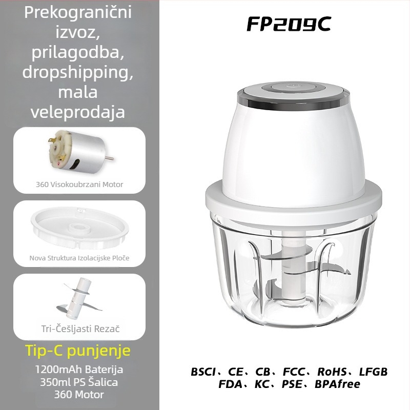 Električni češnjak sjeckalica i kuhinjski blender, kapacitet ispod 1 L, Punjiva i prijenosna, ≤36V, 10.000 rpm, staklena posuda